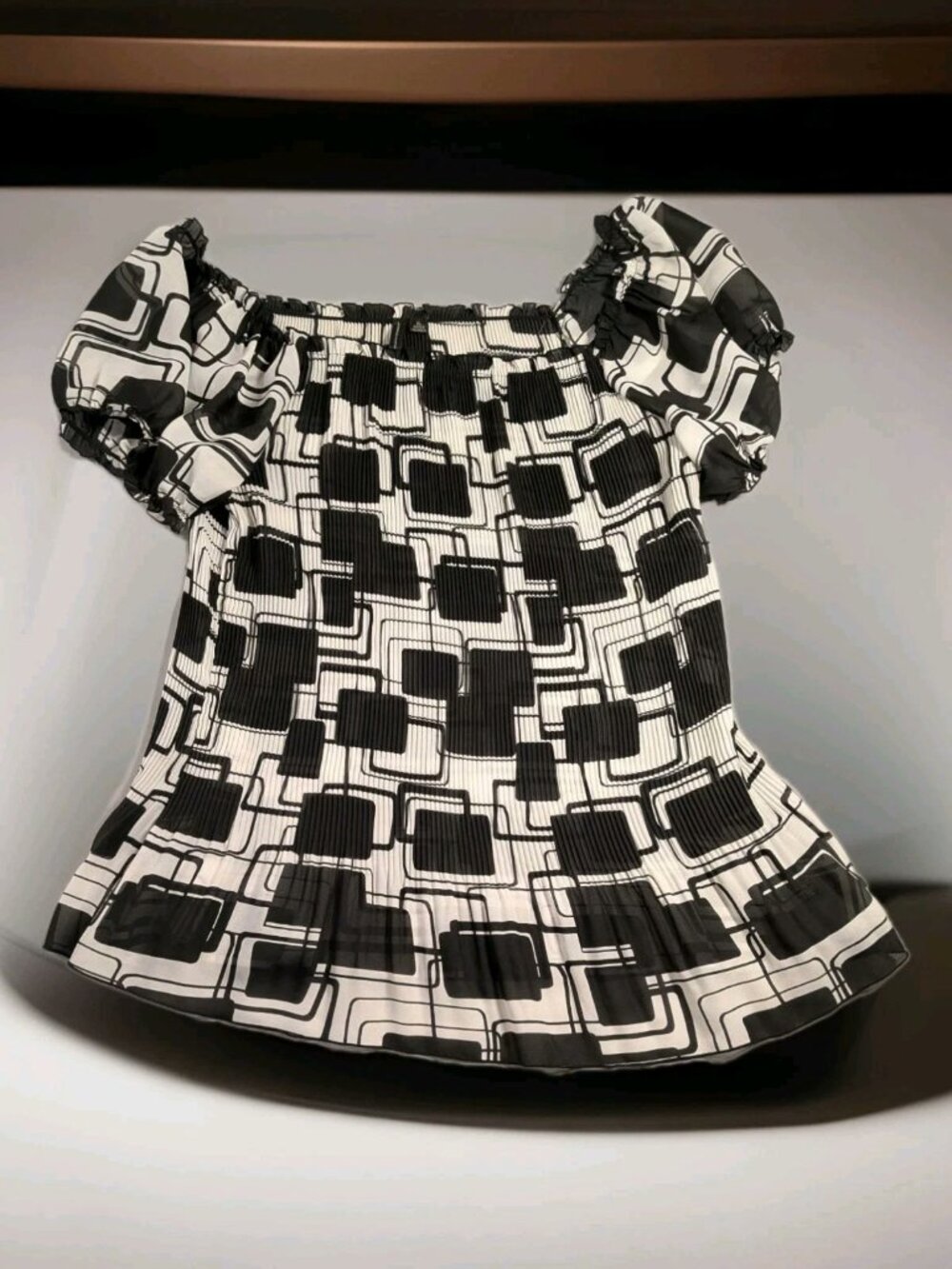 Jennifer Lloyd Womens Black White Short Sleeve Round Neck Blouse Top Size XL